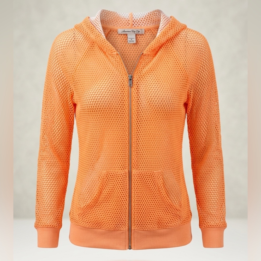 AMERICAN RAG CIE Orange Sheer Mesh Full Zip Hoodie Lightweight Summer Jacket